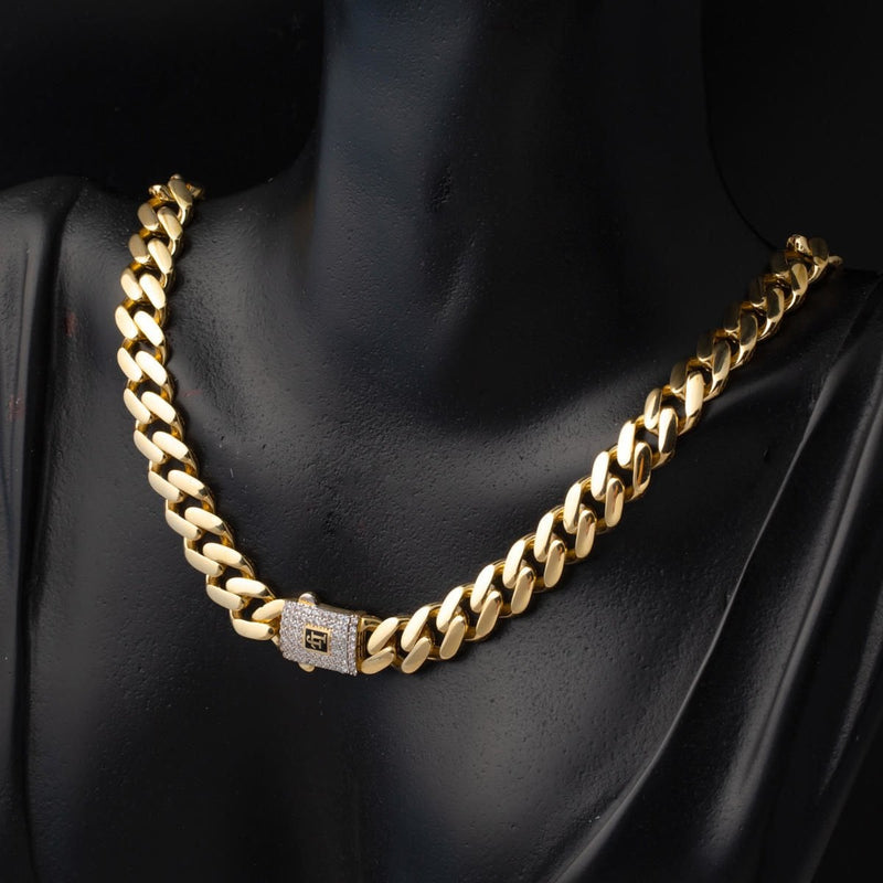 14K Yellow Gold Classic Curb Buckle Cubic Zirconia Chain