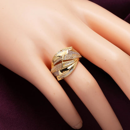 14K Yellow Gold Trendy Design Cubic Zirconia Ring