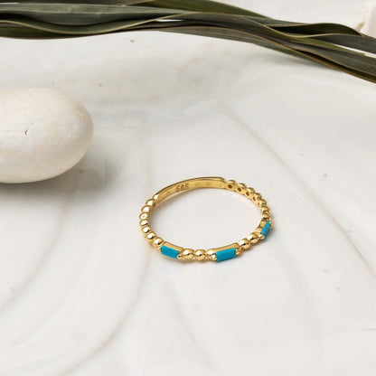14K Yellow Gold Tria Baguette Turquoise Cubic Zirconia Ring
