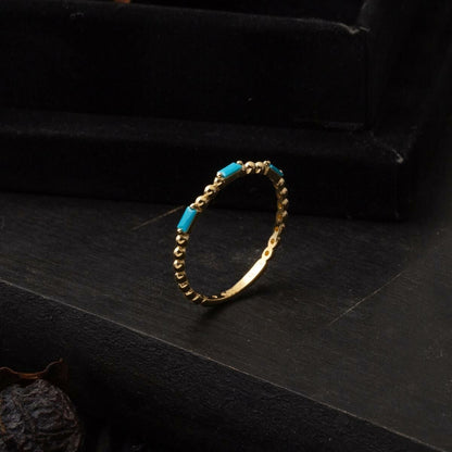 14K Yellow Gold Tria Baguette Turquoise Cubic Zirconia Ring