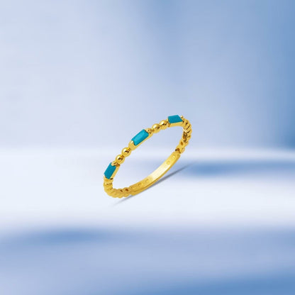 14K Yellow Gold Tria Baguette Turquoise Cubic Zirconia Ring