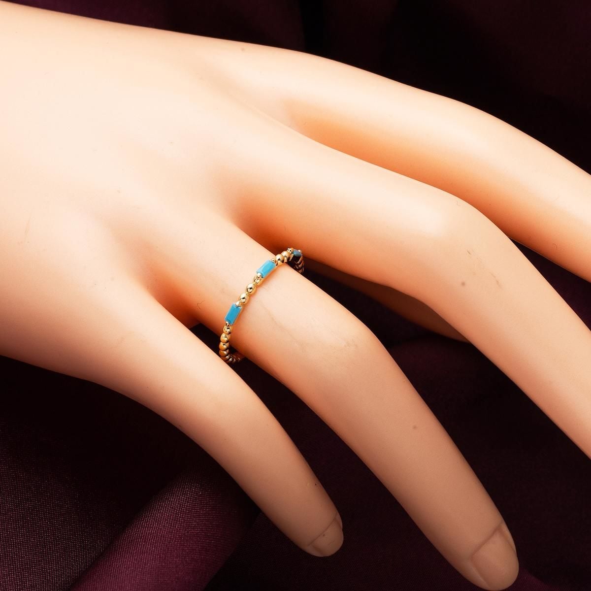 14K Yellow Gold Tria Baguette Turquoise Cubic Zirconia Ring
