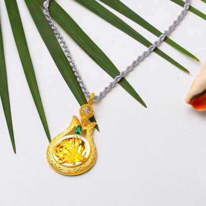 14K Yellow Gold Ottoman Tughra Cubic Zirconia Pendant