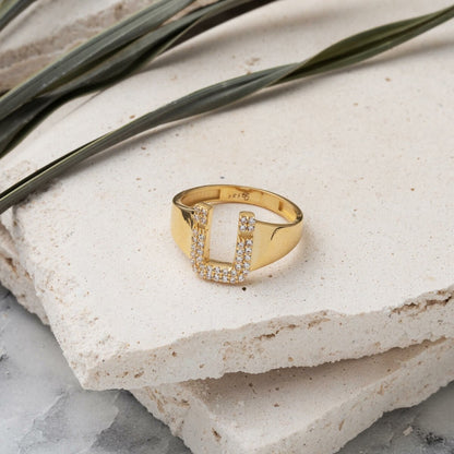 14K Yellow Gold Initial Cubic Zirconia Women's Ring