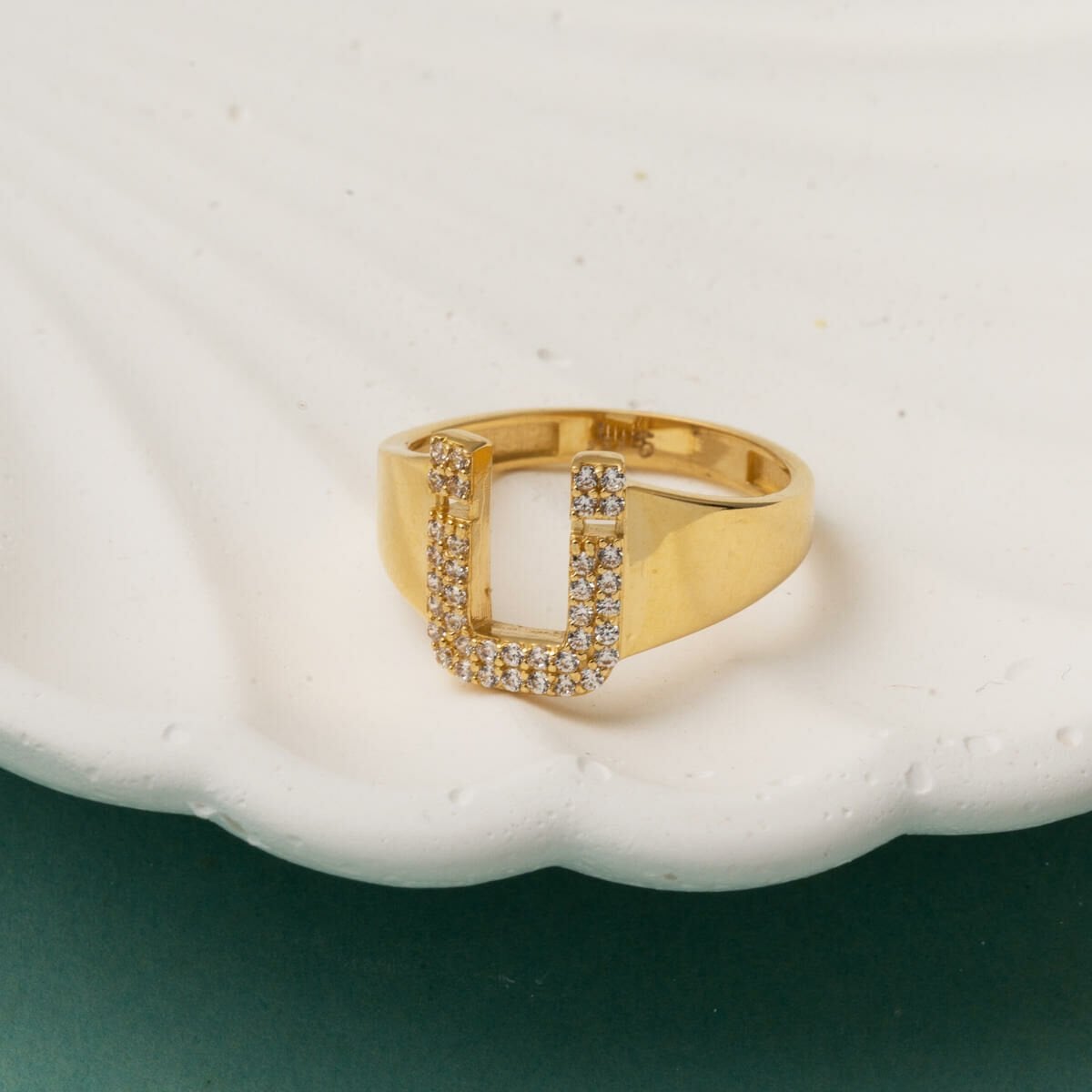 14K Yellow Gold Initial Cubic Zirconia Women's Ring
