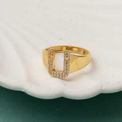 14K Yellow Gold Initial Cubic Zirconia Women's Ring