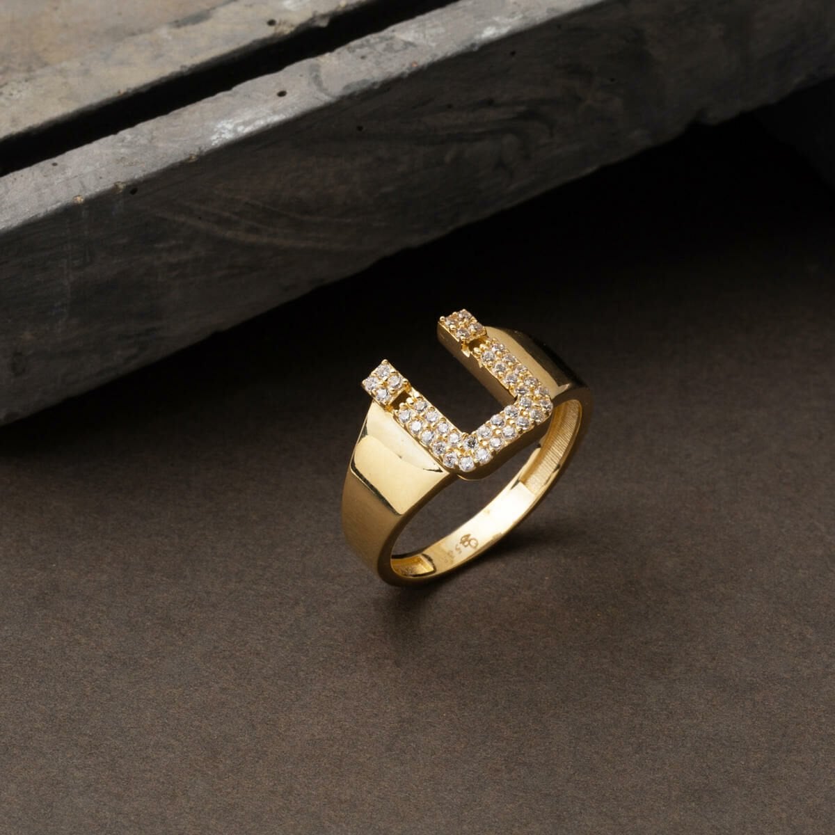 14K Yellow Gold Initial Cubic Zirconia Women's Ring