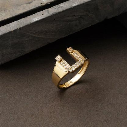 14K Yellow Gold Initial Cubic Zirconia Women's Ring