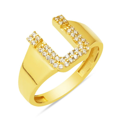 14K Yellow Gold Initial Cubic Zirconia Women's Ring