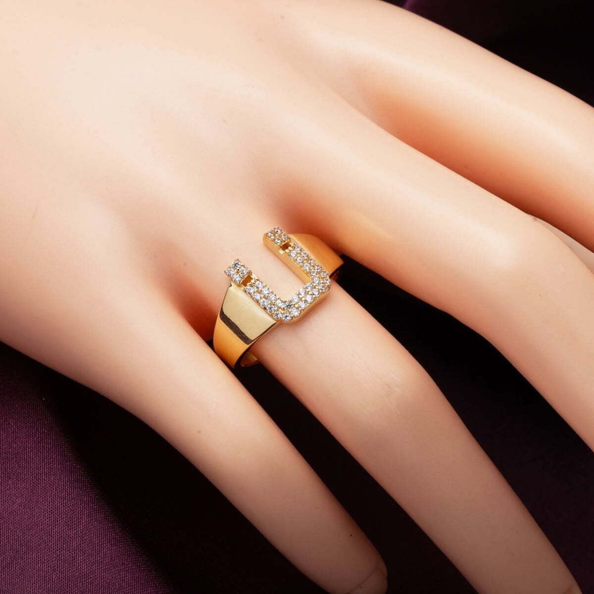 14K Yellow Gold Initial Cubic Zirconia Women's Ring