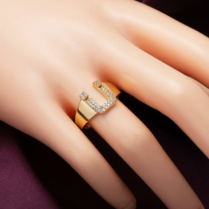 14K Yellow Gold Initial Cubic Zirconia Women's Ring