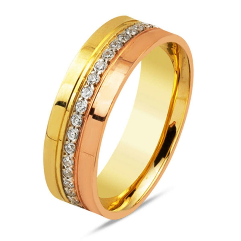 14K Yellow Gold Tri-Color Women's Cubic Zirconia Wedding Band