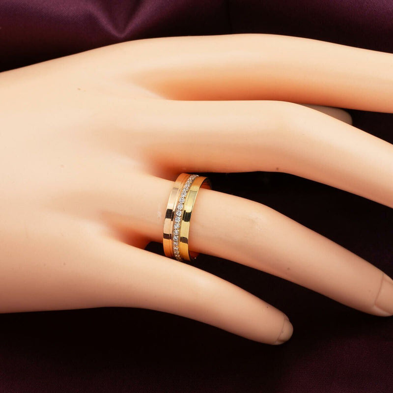 14K Yellow Gold Tri-Color Women's Cubic Zirconia Wedding Band