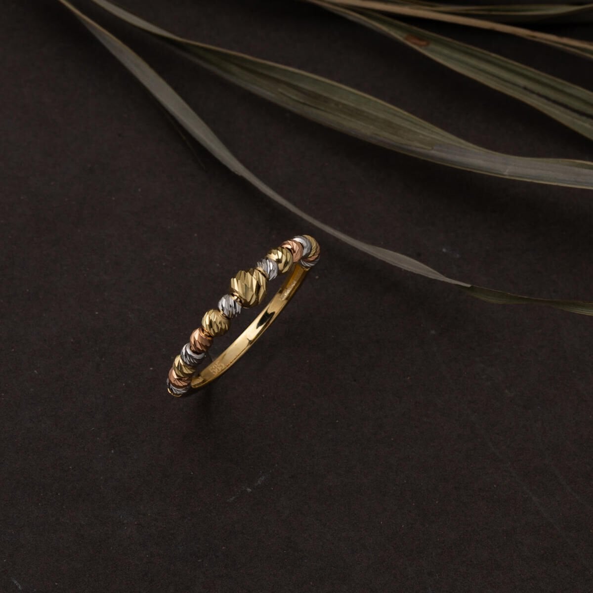14K Yellow Gold Tri-Color Gold Bead Ring