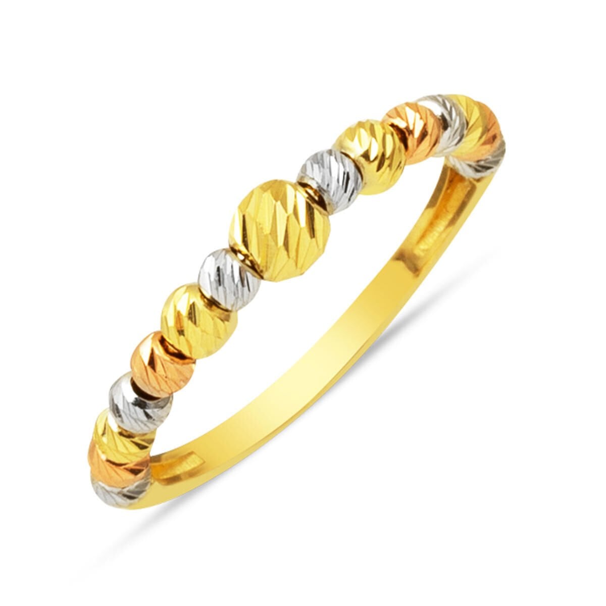 14K Yellow Gold Tri-Color Gold Bead Ring