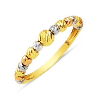 14K Yellow Gold Tri-Color Gold Bead Ring