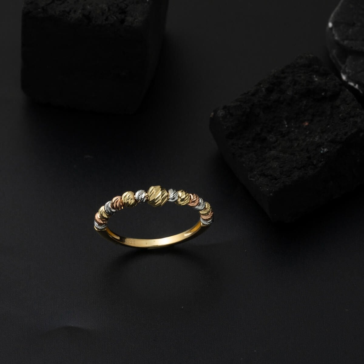 14K Yellow Gold Tri-Color Gold Bead Ring