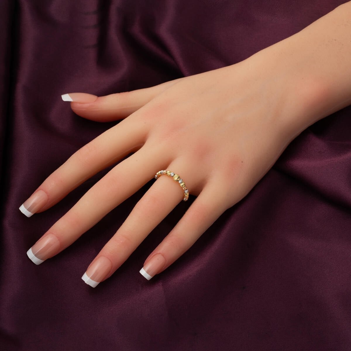14K Yellow Gold Tri-Color Gold Bead Ring