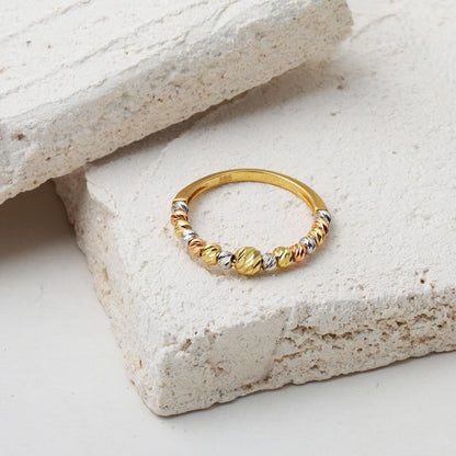 14K Yellow Gold Tri-Color Gold Bead Ring