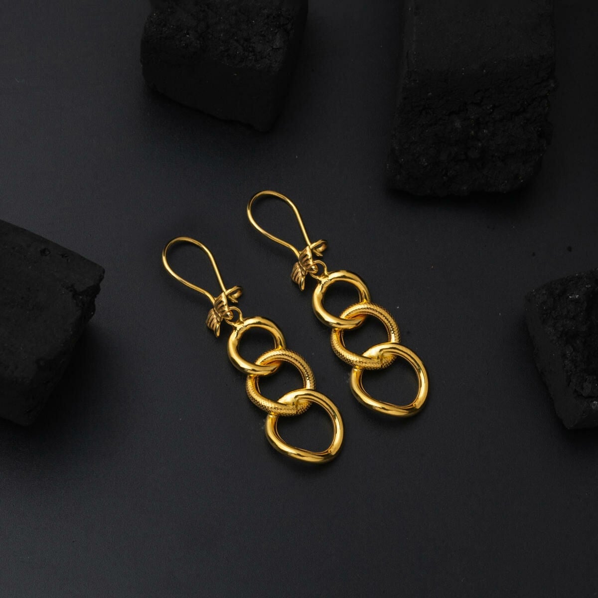 14K Yellow Gold Space Path Dangle Earrings