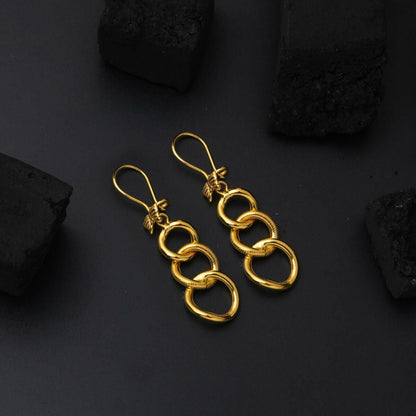 14K Yellow Gold Space Path Dangle Earrings