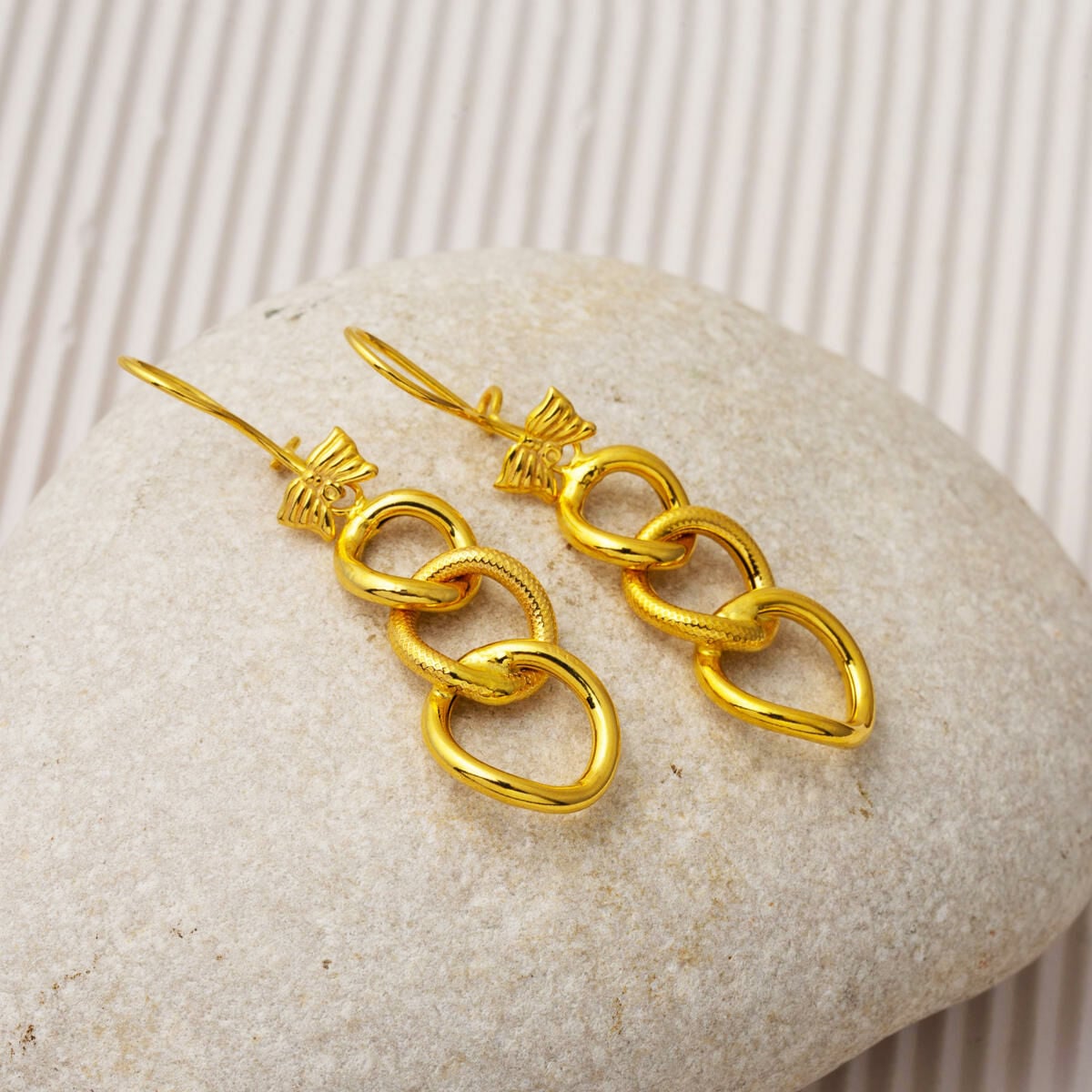 14K Yellow Gold Space Path Dangle Earrings