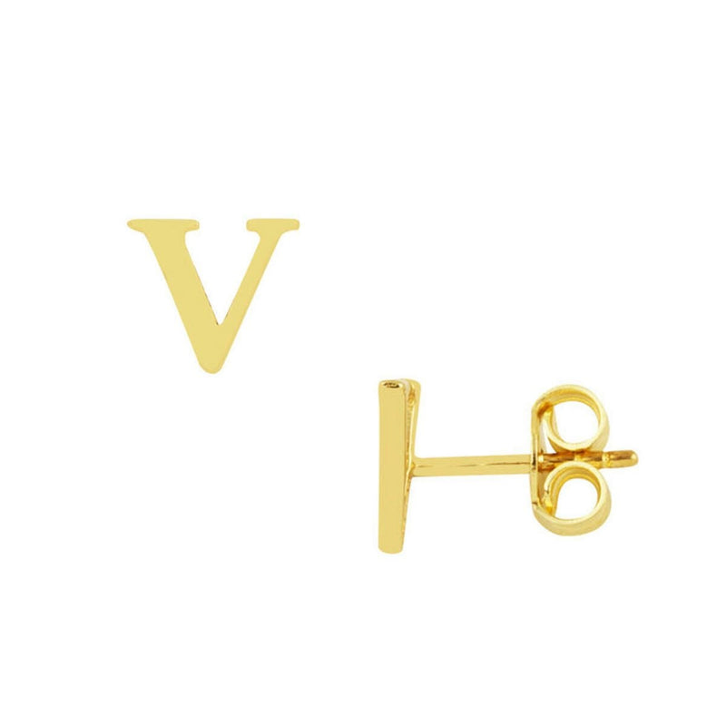 14K Yellow Gold V Initial Studded Earrings
