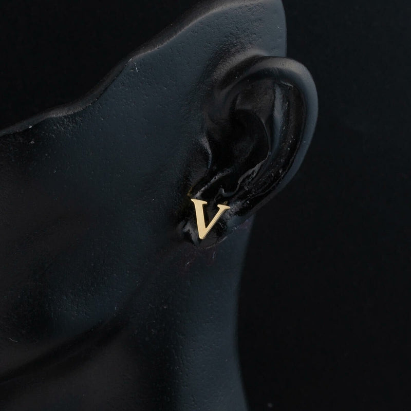14K Yellow Gold V Initial Studded Earrings