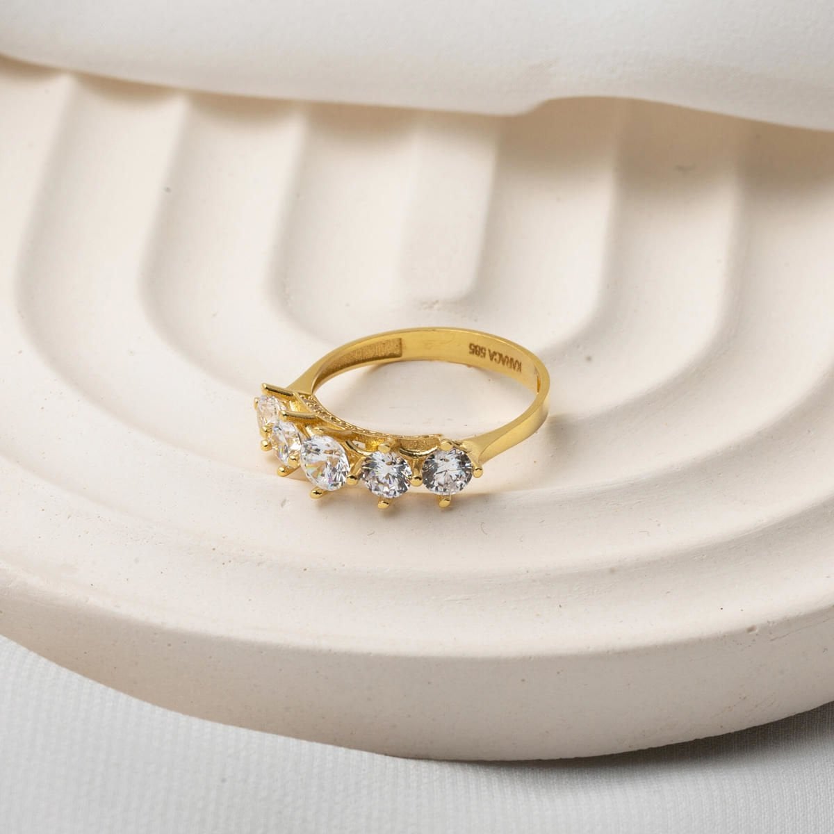 14K Yellow Gold Side Cubic Zirconia Five Stone Ring