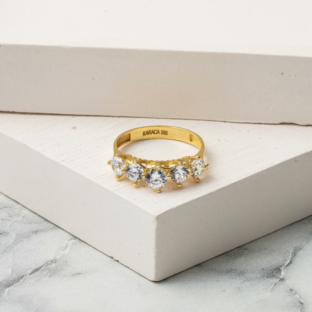 14K Yellow Gold Side Cubic Zirconia Five Stone Ring