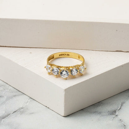 14K Yellow Gold Side Cubic Zirconia Five Stone Ring