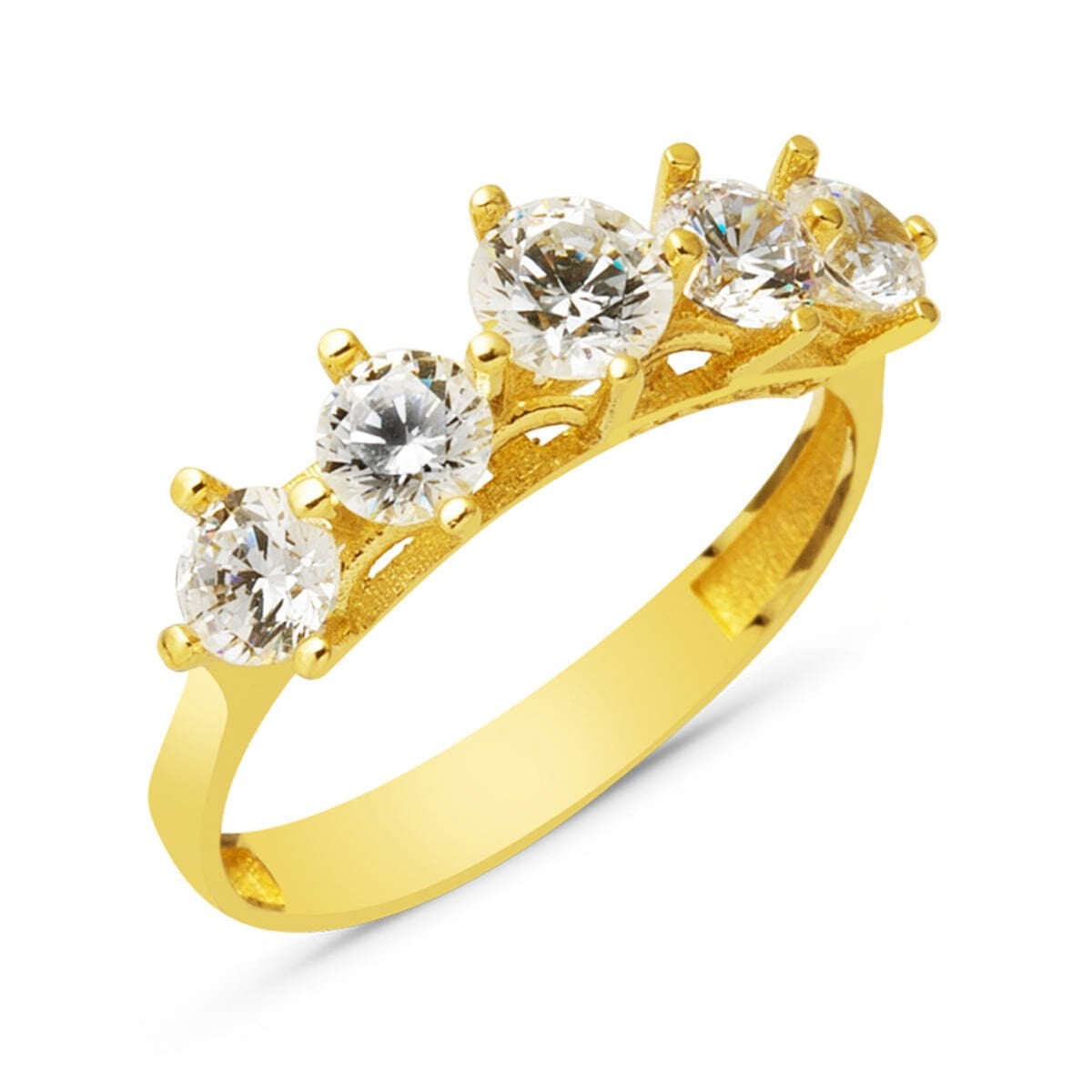 14K Yellow Gold Side Cubic Zirconia Five Stone Ring