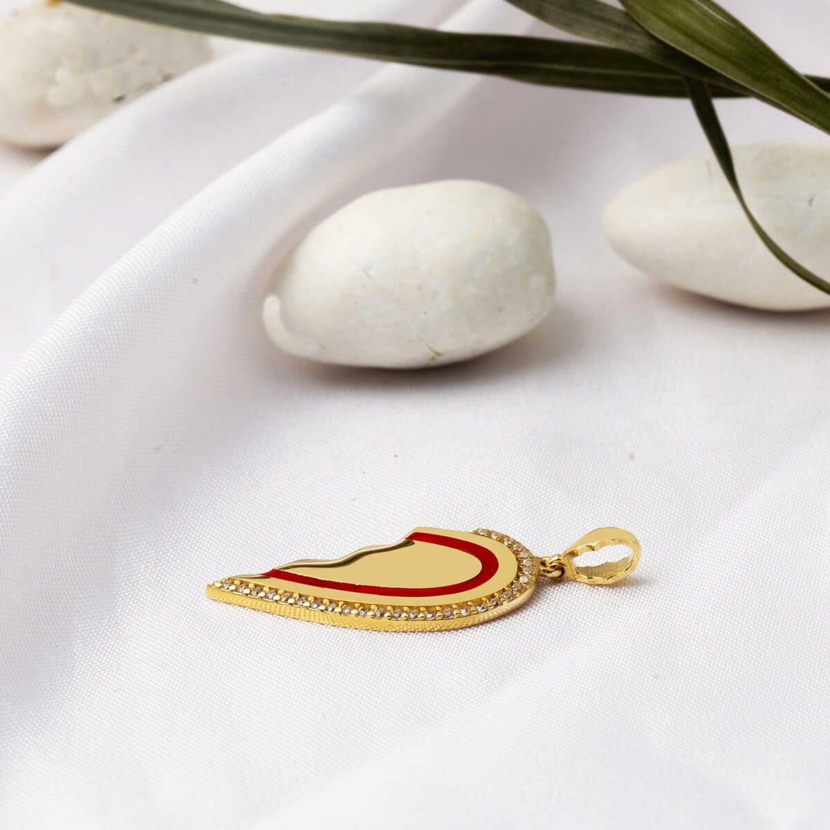 14K Yellow Gold Half Heart Cubic Zirconia Necklace