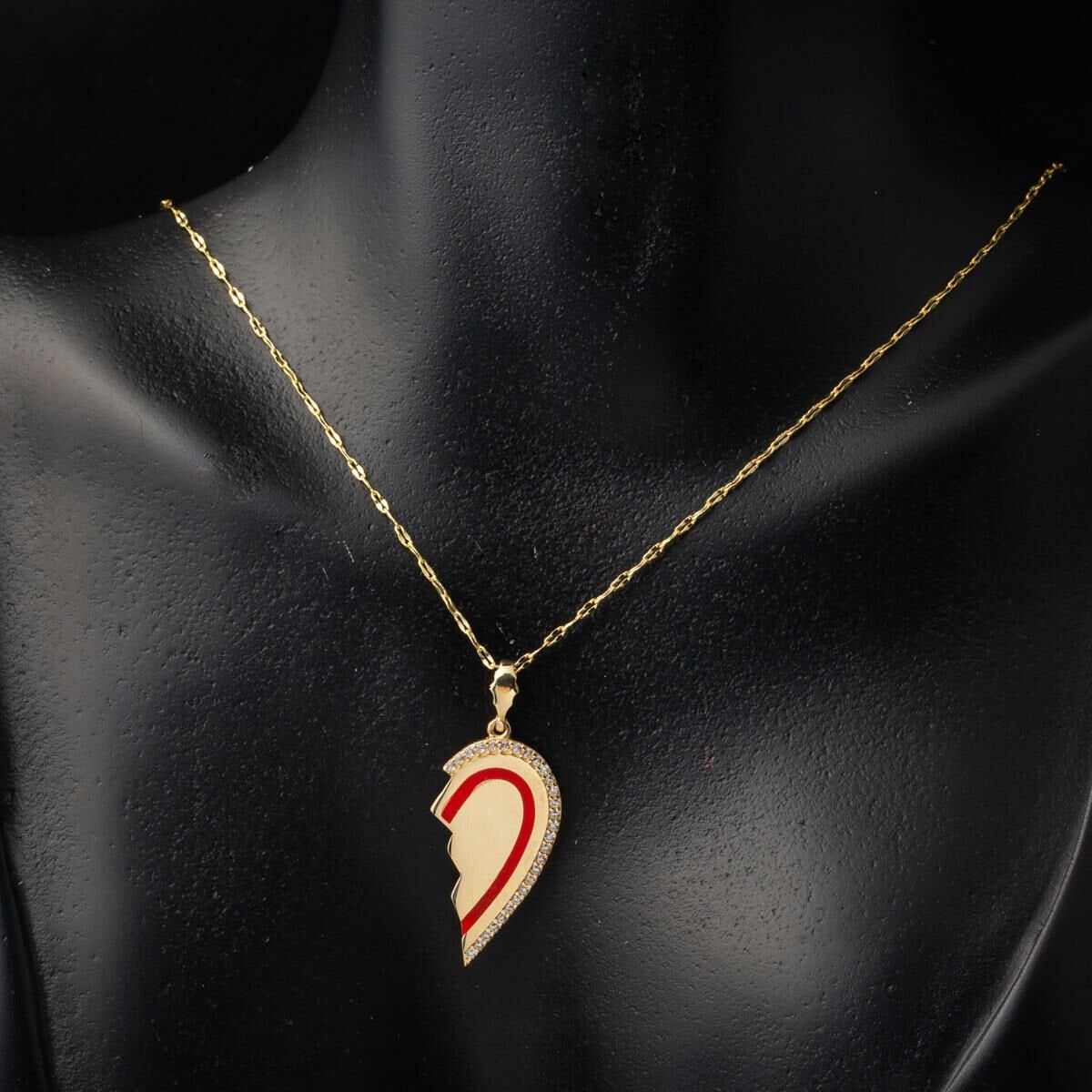 14K Yellow Gold Half Heart Cubic Zirconia Necklace