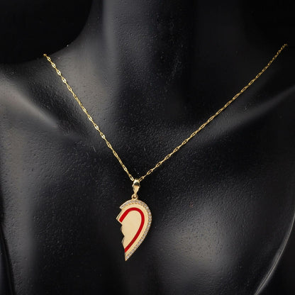 14K Yellow Gold Half Heart Cubic Zirconia Necklace