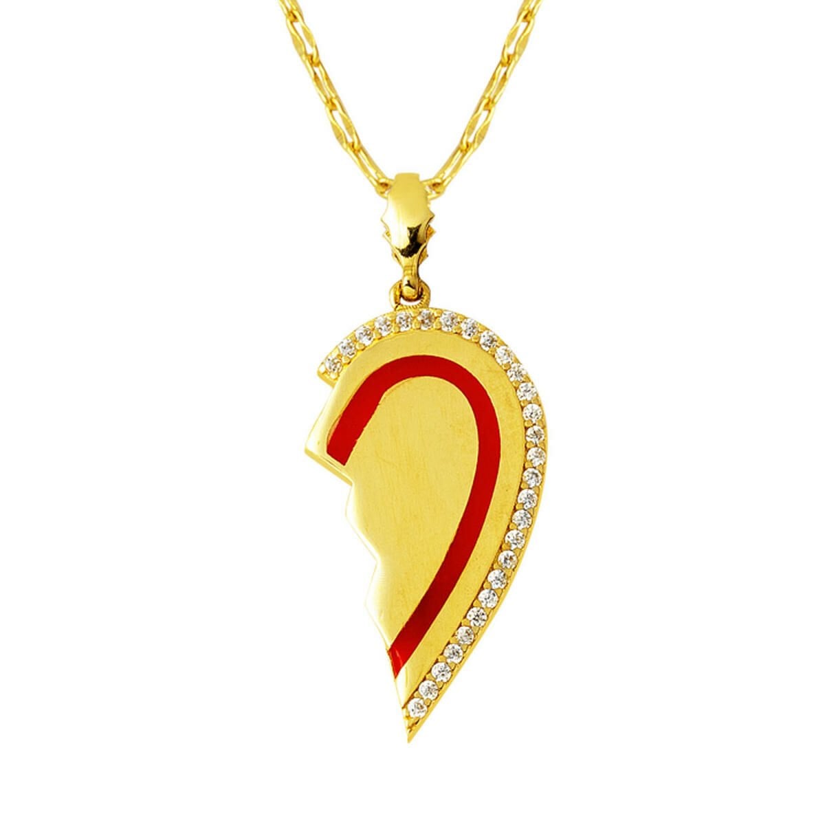14K Yellow Gold Half Heart Cubic Zirconia Necklace