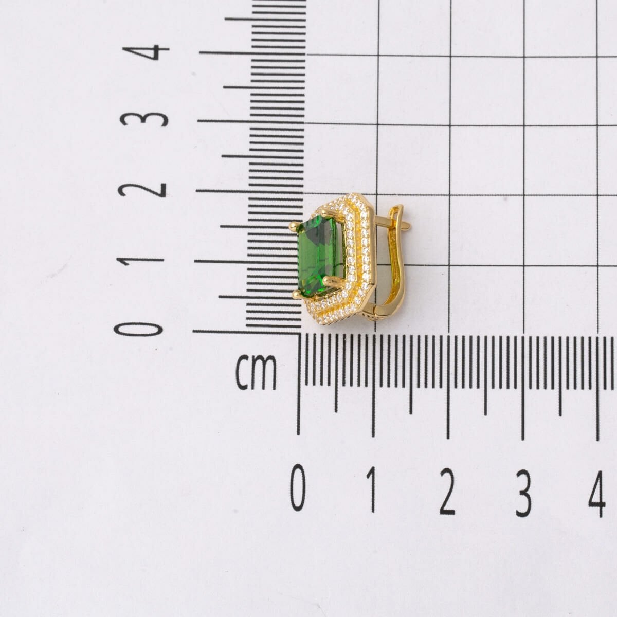 14K Yellow Gold Green Large Baguette Cubic Zirconia Earrings