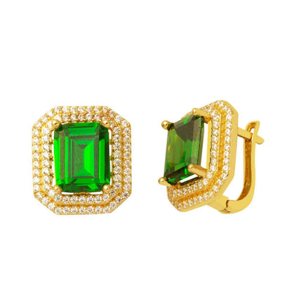 14K Yellow Gold Green Large Baguette Cubic Zirconia Earrings