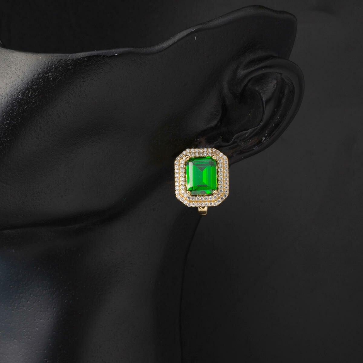 14K Yellow Gold Green Large Baguette Cubic Zirconia Earrings