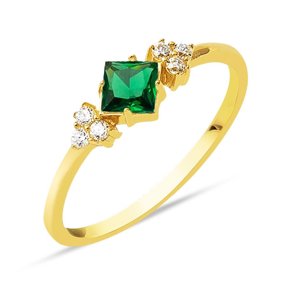 14K Yellow Gold Green Square Cubic Zirconia Ring