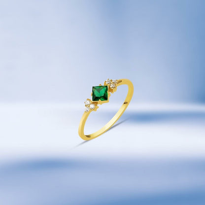 14K Yellow Gold Green Square Cubic Zirconia Ring