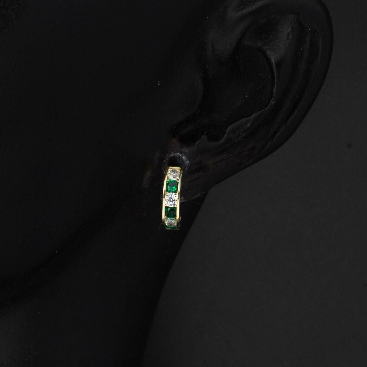 14K Yellow Gold Green Cubic Zirconia Hoop Children's Earrings