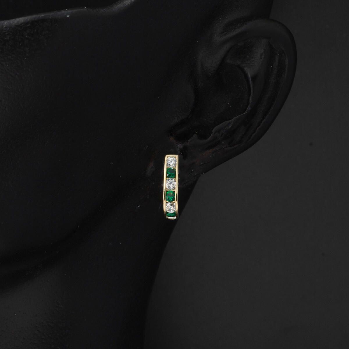 14K Yellow Gold Green Cubic Zirconia J Children's Earrings