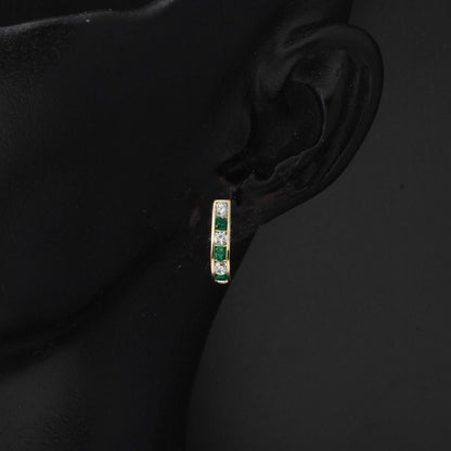 14K Yellow Gold Green Cubic Zirconia J Children's Earrings