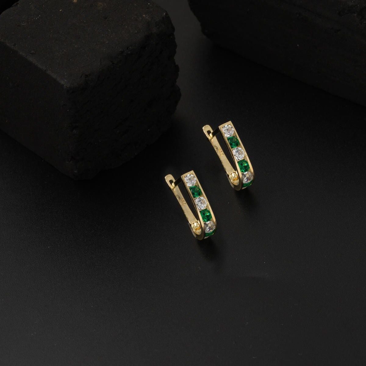 14K Yellow Gold Green Cubic Zirconia J Children's Earrings