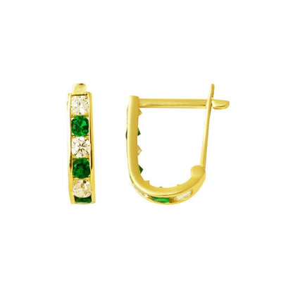 14K Yellow Gold Green Cubic Zirconia J Children's Earrings