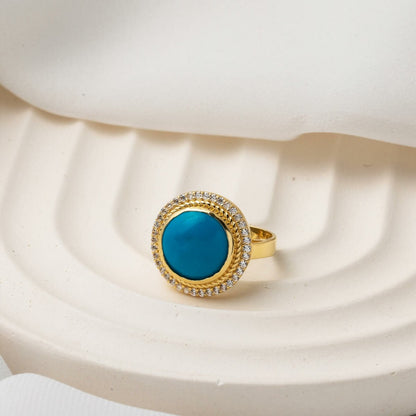 14K Yellow Gold Round Turquoise Ring