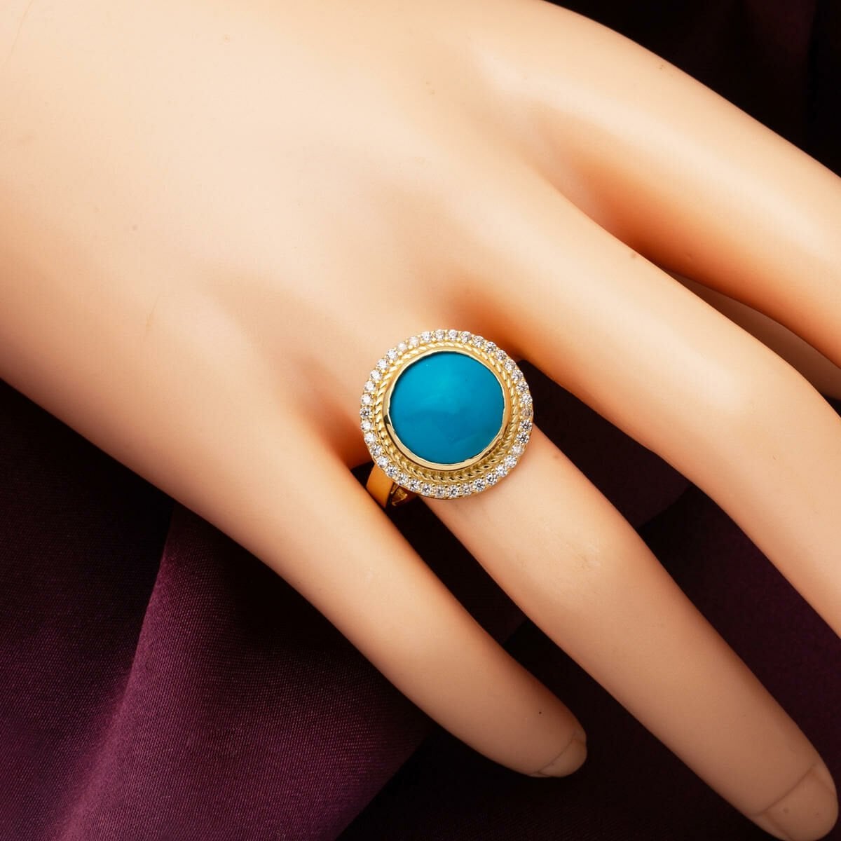 14K Yellow Gold Round Turquoise Ring