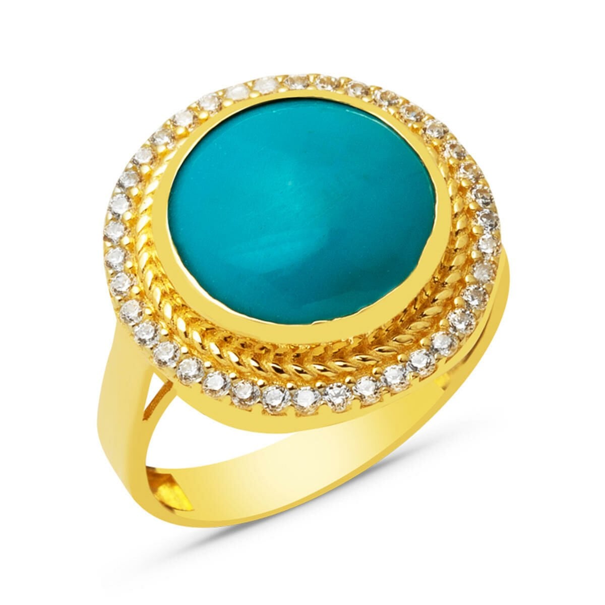 14K Yellow Gold Round Turquoise Ring