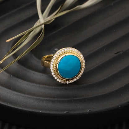 14K Yellow Gold Round Turquoise Ring